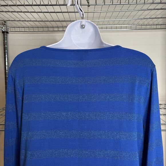 Talbots Womens Blue Metallic Striped Sweater Size L Coastal Preppy Classic - Picture 9 of 10